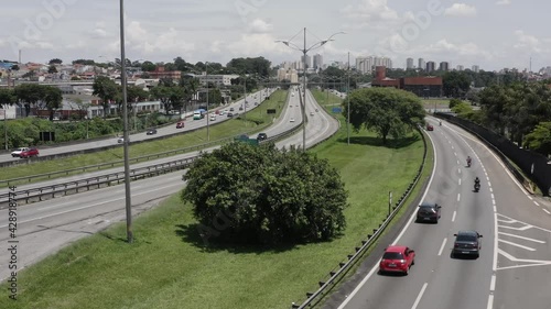 Aerial view of city life scene. Highway aerial landscape. Transportation scene. photo