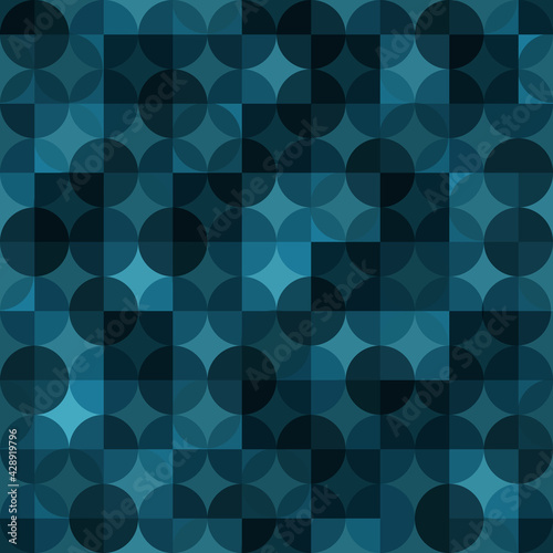 circles and squares. vector seamless pattern. blue repetitive background. fabric swatch. wrapping paper. continuous print. geometric shapes. design element for home decor, apparel, textile, cloth