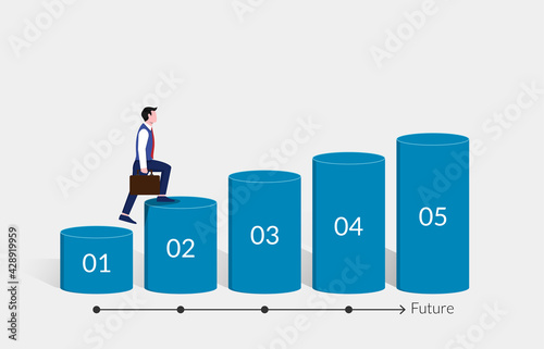 Step by step businessman walking to success path in the future concept. Business symbol vector illustration