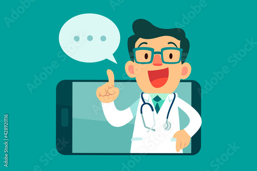 doctor with speech bubble on smart phone screen