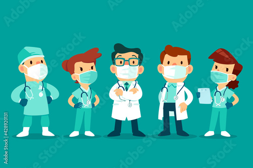 team of doctors and nurses wearing medical mask