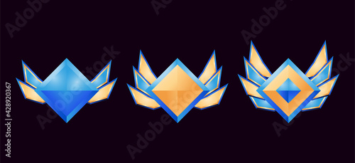 game ui golden diamond rank badge medals with wings