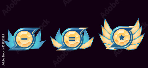 fantasy game ui glossy golden diamond rank badge medals with wings