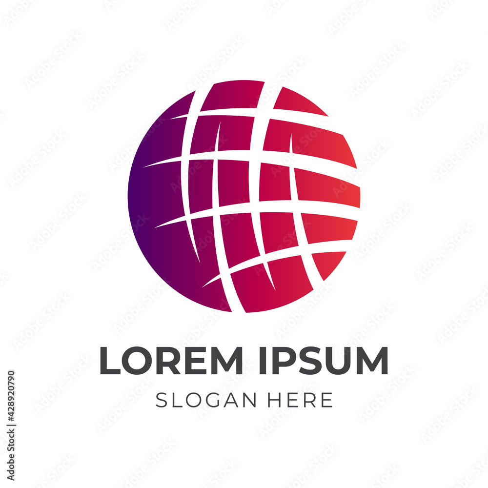 abstract globe logo design with flat purple color style abstract globe logo design with flat purple color style