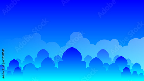 Islamic Mosque Ramadhan and Aidul Fitri Background With Blue Skies