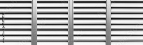 Panorama of Silver louvered aluminum wall pattern and background seamless