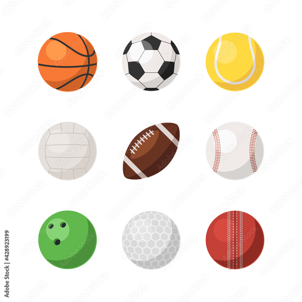 Different sports ball set isolated on white background