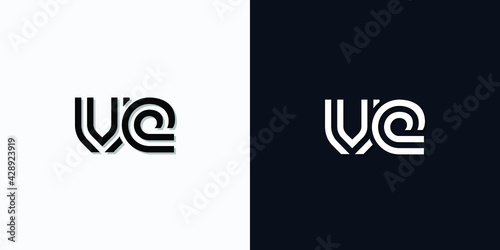 Modern Abstract Initial letter VE logo. This icon incorporates two abstract typefaces in a creative way. It will be suitable for which company or brand name starts those initial.