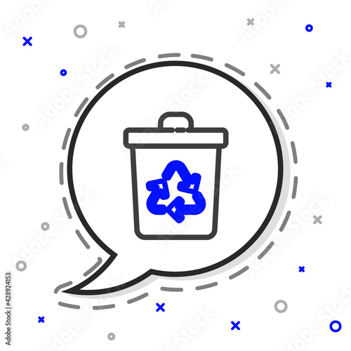 Line Recycle bin with recycle symbol icon isolated on white background. Trash can icon. Garbage bin sign. Recycle basket sign. Colorful outline concept. Vector Illustration