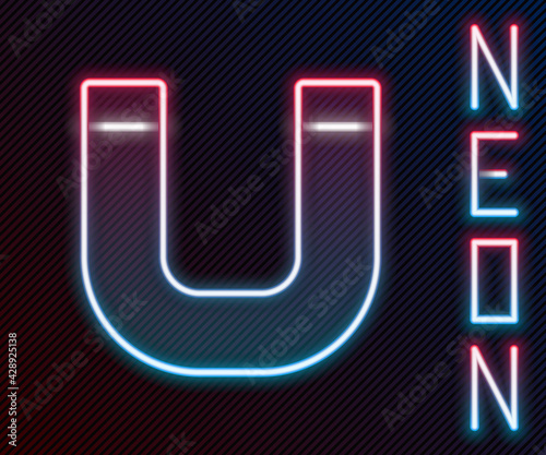 Glowing neon line Magnet icon isolated on black background. Horseshoe magnet, magnetism, magnetize, attraction. Colorful outline concept. Vector