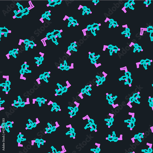 Line MP9 submachine gun icon isolated seamless pattern on black background. Automatic weapon. Vector