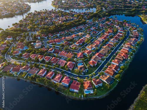 Beautiful aerial view of the luxurious suburbs in Florida, Fort Lauderdale
