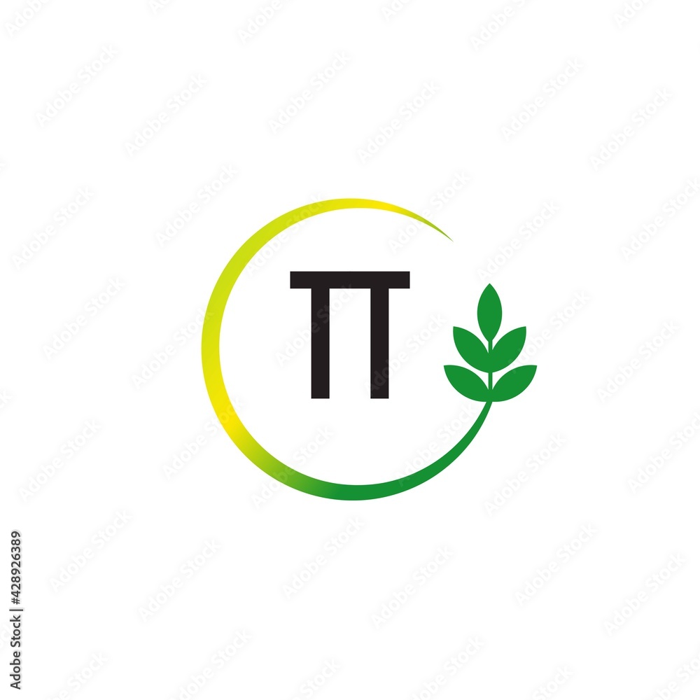 Initial Letter TT Circle Leaf Creative Logo Design Template. Green ...