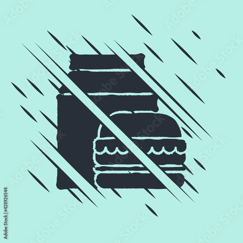 Black Online ordering and burger delivery icon isolated on green background. Glitch style. Vector Illustration