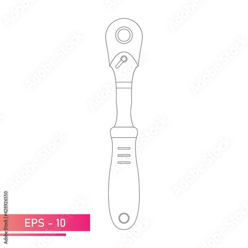 Ratchet wrench with handle. Linear design. On a white background. Tools for a car mechanic. Flat vector illustration.