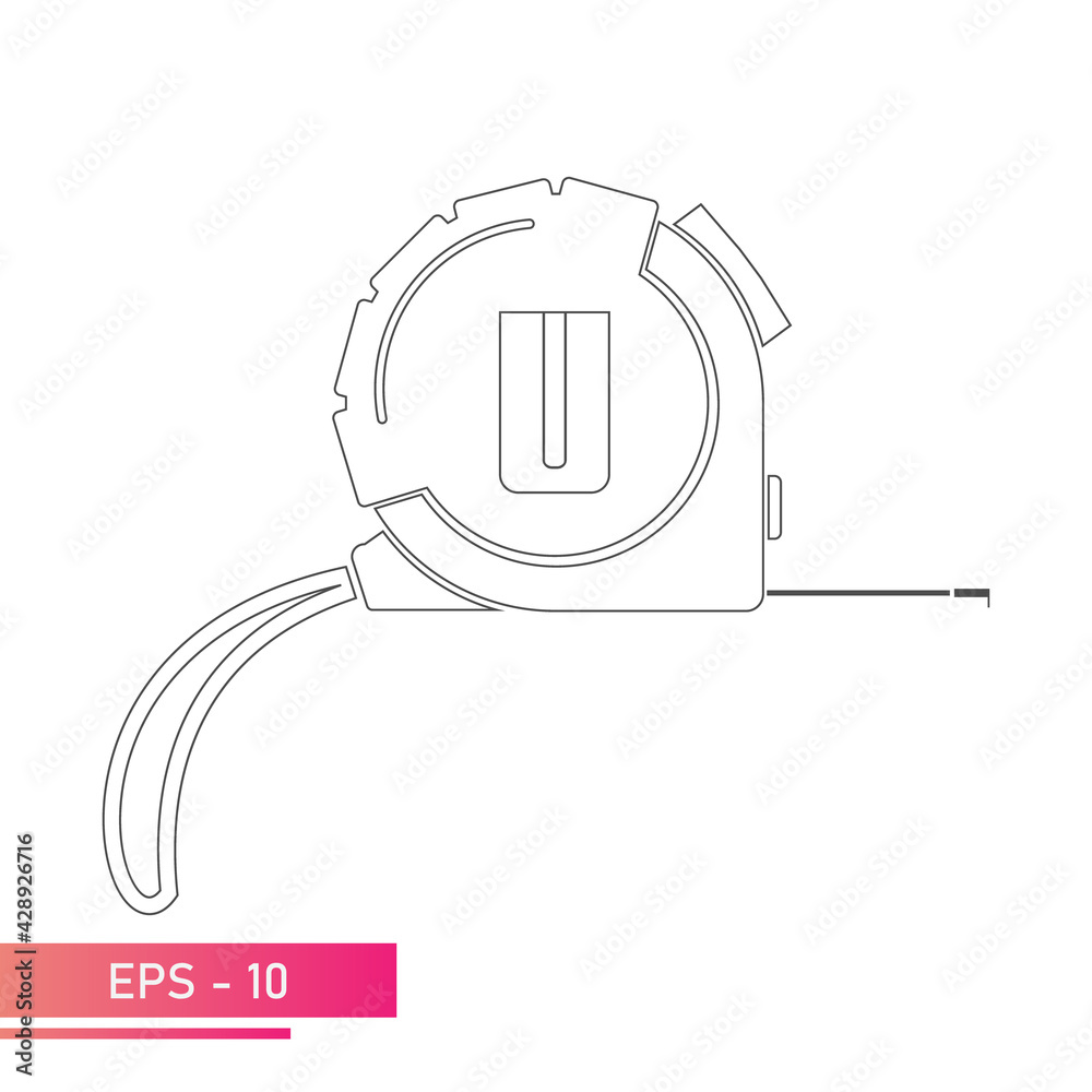 Measuring tape with flexible strap and belt clip. Linear design. On a white background. Tools for workers. Flat vector illustration. Measuring tape with flexible strap and belt clip. Linear design. On a white background. Tools for workers. Flat vector illustration.