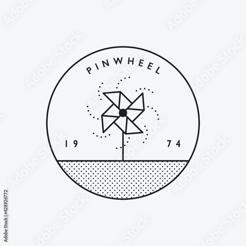 Illustration logo with a pinwheel. Black color hipster design. 