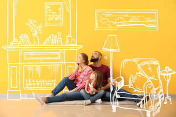 Happy family thinking about design of their new house