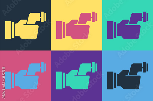 Pop art Digital contactless thermometer with infrared light for medical examination icon isolated on color background. Checking body temperature. Vector
