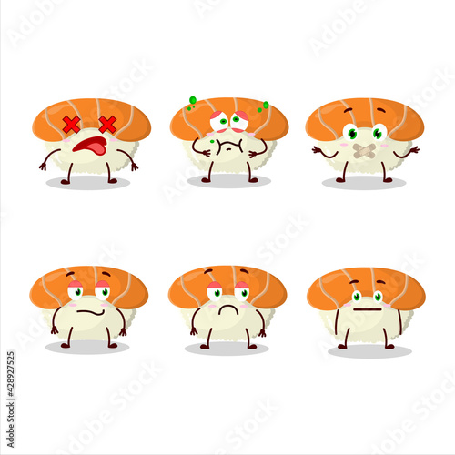 Nigiri sushi cartoon character with nope expression