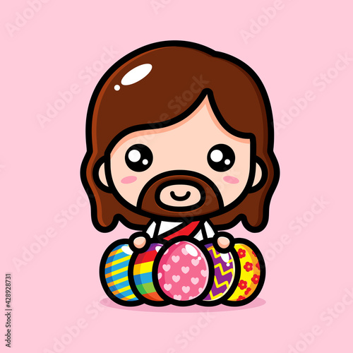 vector design of cute cartoon jesus and easter egg