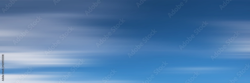 Blue sky with white clouds, panoramic image, vector background	