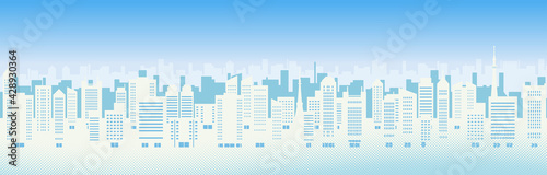 ビルのある都市風景のイラスト（昼）