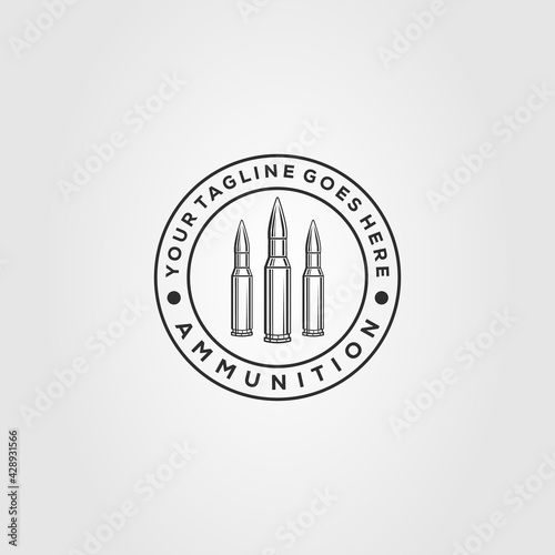 Minimalist bullet, ammo line art badge logo template vector illustration design