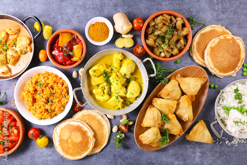 assorted of indian food- top view
