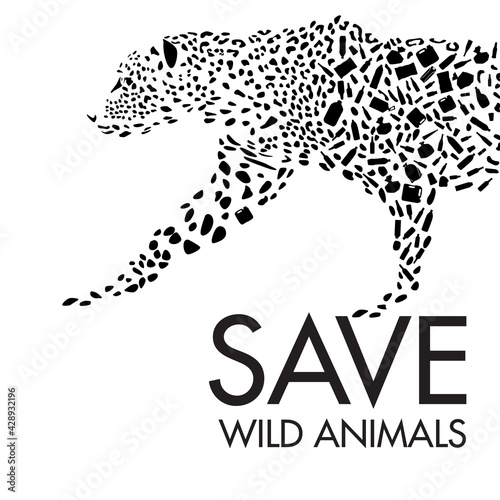 Save wild animals. Leopard design poster. Debris leopard spots