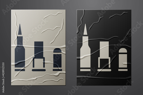 White Bullet icon isolated on crumpled paper background. Paper art style. Vector