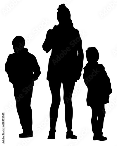 Big crowds people on street. Isolated silhouette on a white background