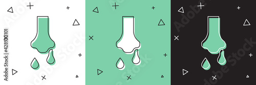 Set Runny nose icon isolated on white and green, black background. Rhinitis symptoms, treatment. Nose and sneezing. Nasal diseases. Vector