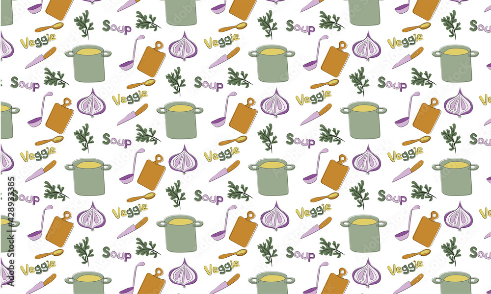 pattern with vegetables and kitchen utensils