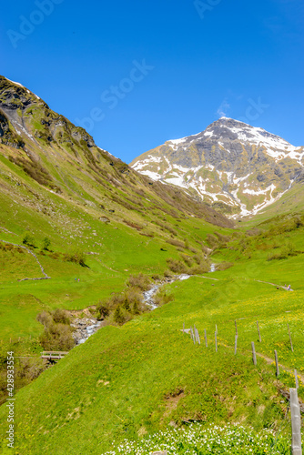 The Swiss Alps at Murren, Switzerland. Jungfrau Region. The valley of Lauterbrunnen from Interlaken.