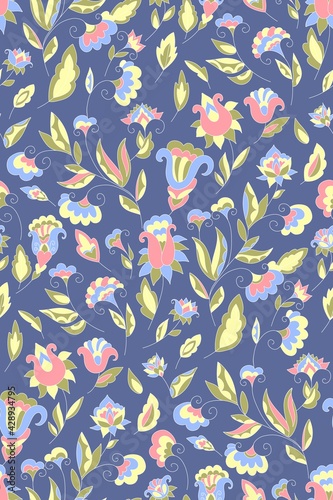 Floral seamless background pattern. Ethnic vector illustration. fantasy flowers and leaves. Oriental style