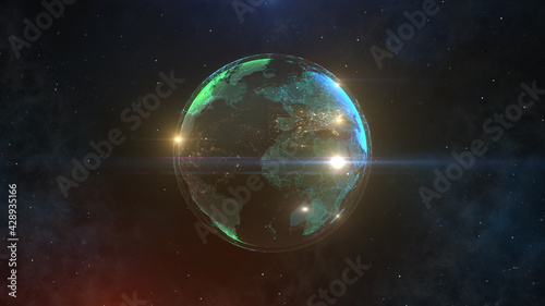 This is a world map on the space  3D illustration