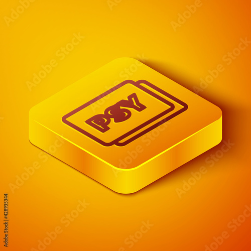 Isometric line Psychology icon isolated on orange background. Psi symbol. Mental health concept, psychoanalysis analysis and psychotherapy. Yellow square button. Vector