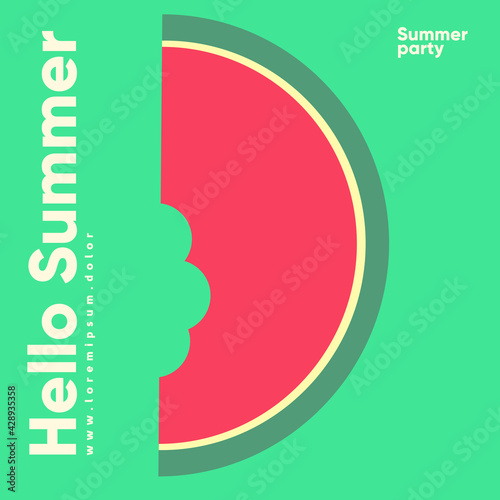 Watermelon. Summer. Flat vector illustration. Summer time, background patterns on the theme of summer, vacation, weekend, beach. Perfect background for posters, cover art, flyer, banner.
