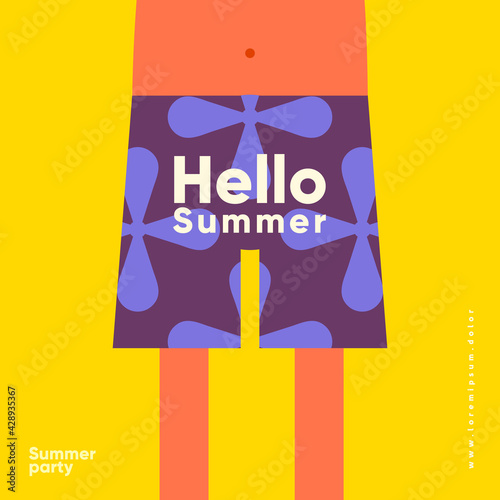 Beach shorts. Summer. Flat vector illustration. Summer time, background patterns on the theme of summer, vacation, weekend, beach. Perfect background for posters, cover art, flyer, banner.