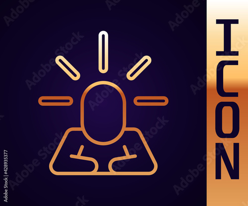 Gold line Depression and frustration icon isolated on black background. Man in depressive state of mind. Mental health problems. Vector