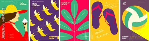 Summer. Flat vector illustration. Summer time, background patterns on the theme of summer, vacation, weekend, beach. Perfect background for posters, cover art, flyer, banner.