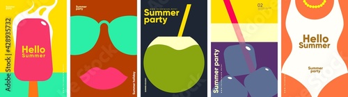Summer. Flat vector illustration. Summer time, background patterns on the theme of summer, vacation, weekend, beach. Perfect background for posters, cover art, flyer, banner.