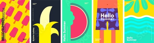 Ice cream, bananas. Summer. Flat vector illustration. Summer time, background patterns on the theme of summer, vacation, weekend, beach. Perfect background for posters, cover art, flyer, banner.