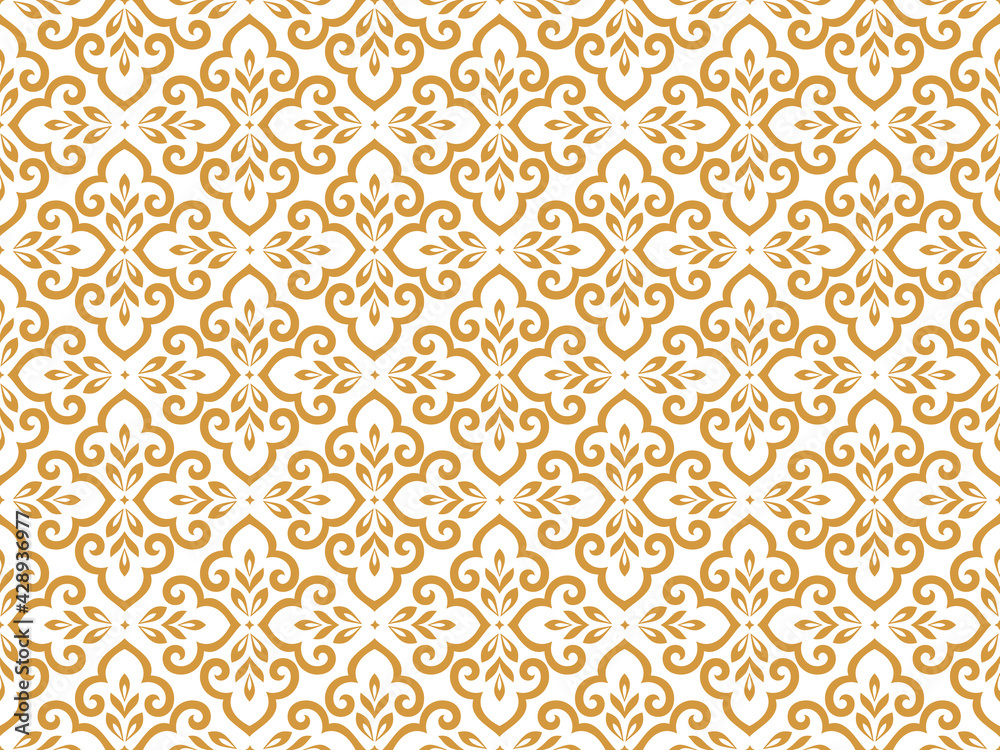 Flower geometric pattern. Seamless vector background. White and gold ornament