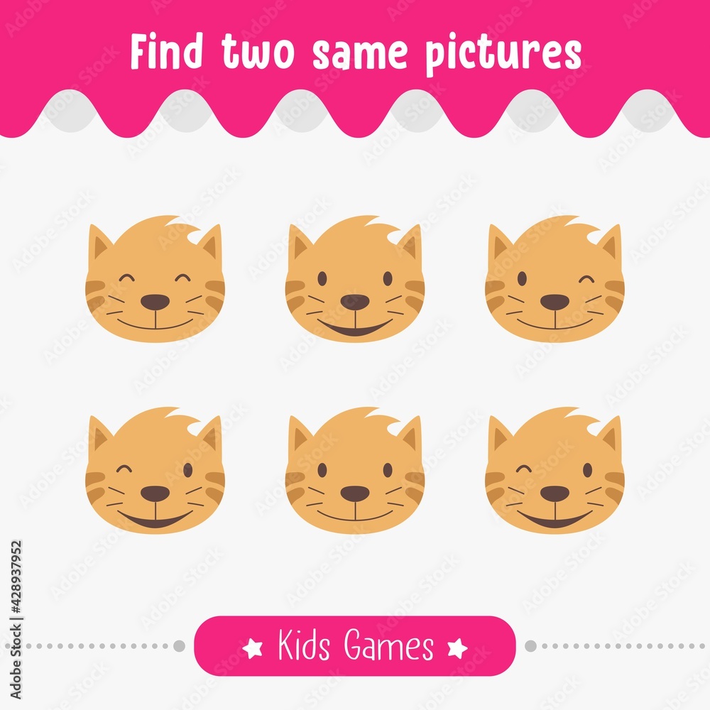 Kids game for educational activity preschool children with find two same pictures vector illustration Kids game for educational activity preschool children with find two same pictures vector illustration