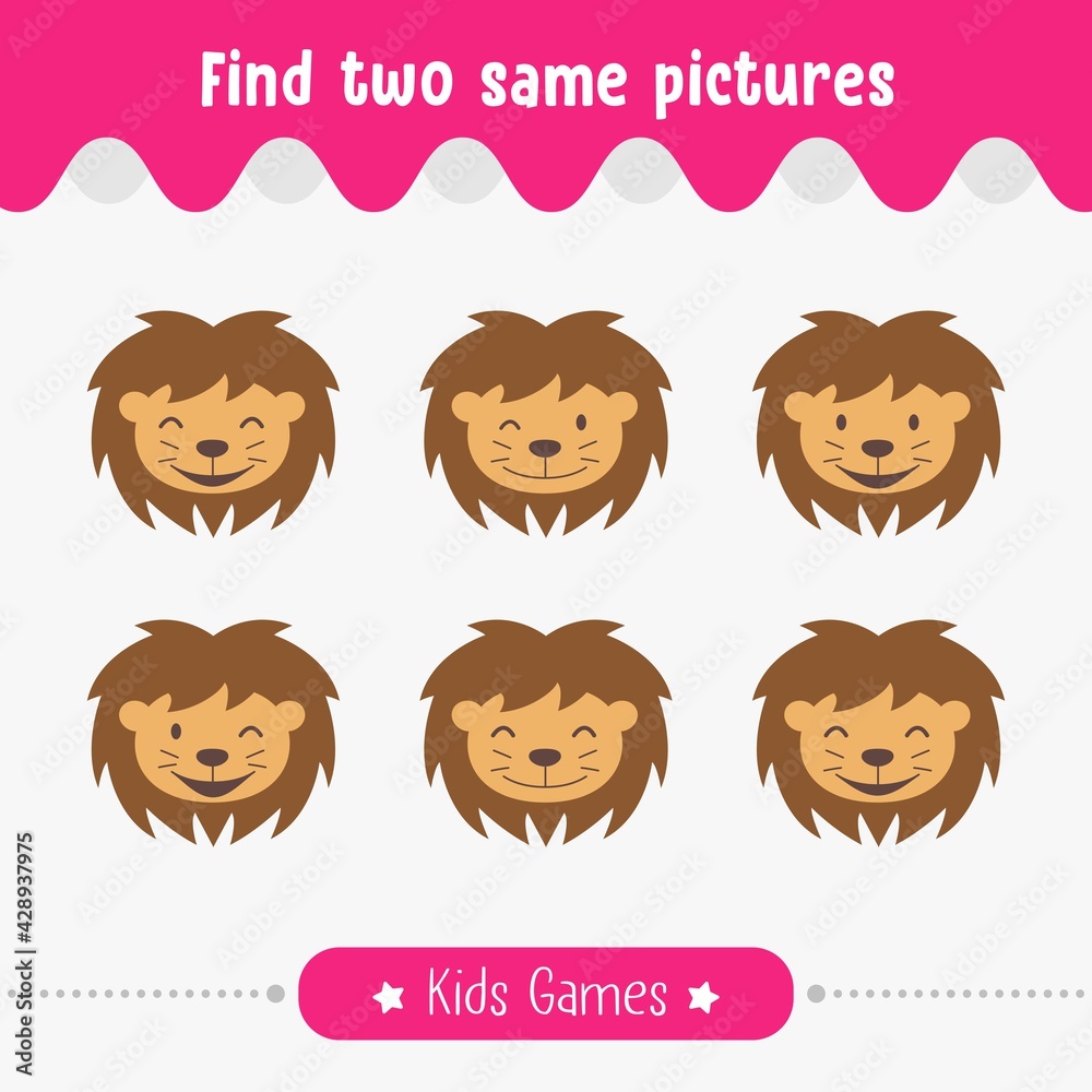 Kids game for educational activity preschool children with find two same pictures vector illustration Kids game for educational activity preschool children with find two same pictures vector illustration