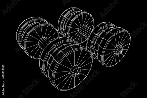 Dumbbells Gym equipment. Bodybuilding, powerlifting, fitness concept. Wireframe low poly mesh vector illustration