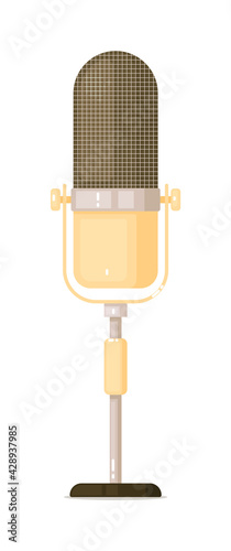 Retro condenser microphone on stand on white