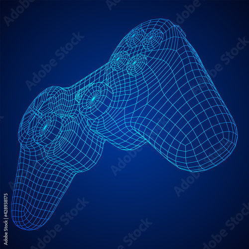 Game controller or gamepad for videogames. Wireframe low poly mesh vector illustration.